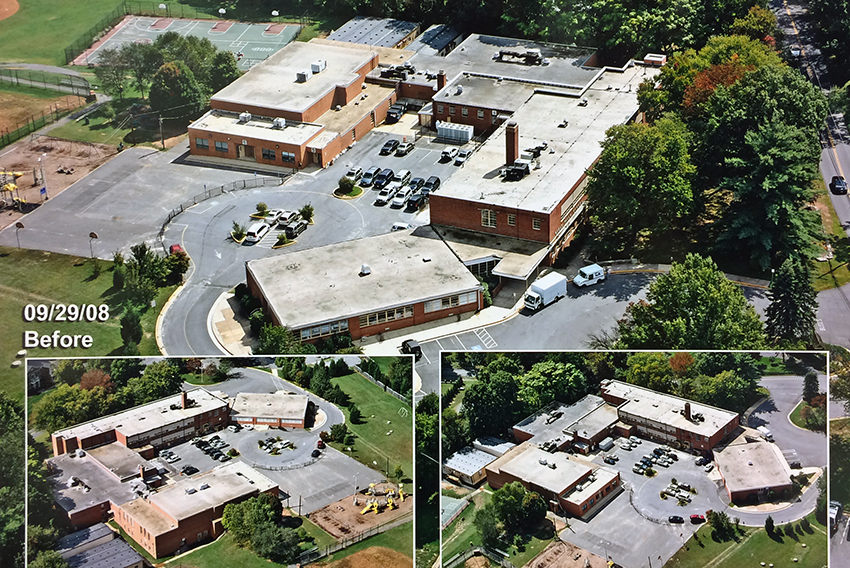 Aerial photograph of Great Falls Elementary School taken on September 29, 2008, just prior to the start of renovation.